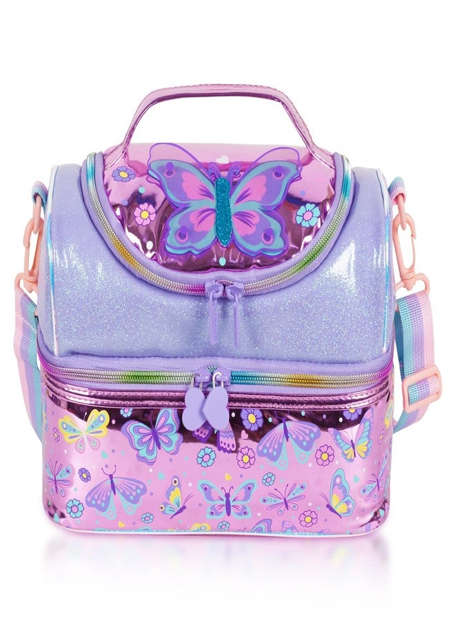 YOYTOO Kids Double Decker Cooler Insulated Lunch Bag, Back to School Large Meal Tote for Boys, Girls, Men, Women, with Adjustable Strap, Butterfly - Image 1